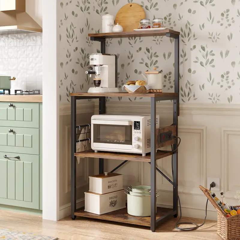 Kitchen Bakers Rack with Power Outlets - 4-Tier Storage