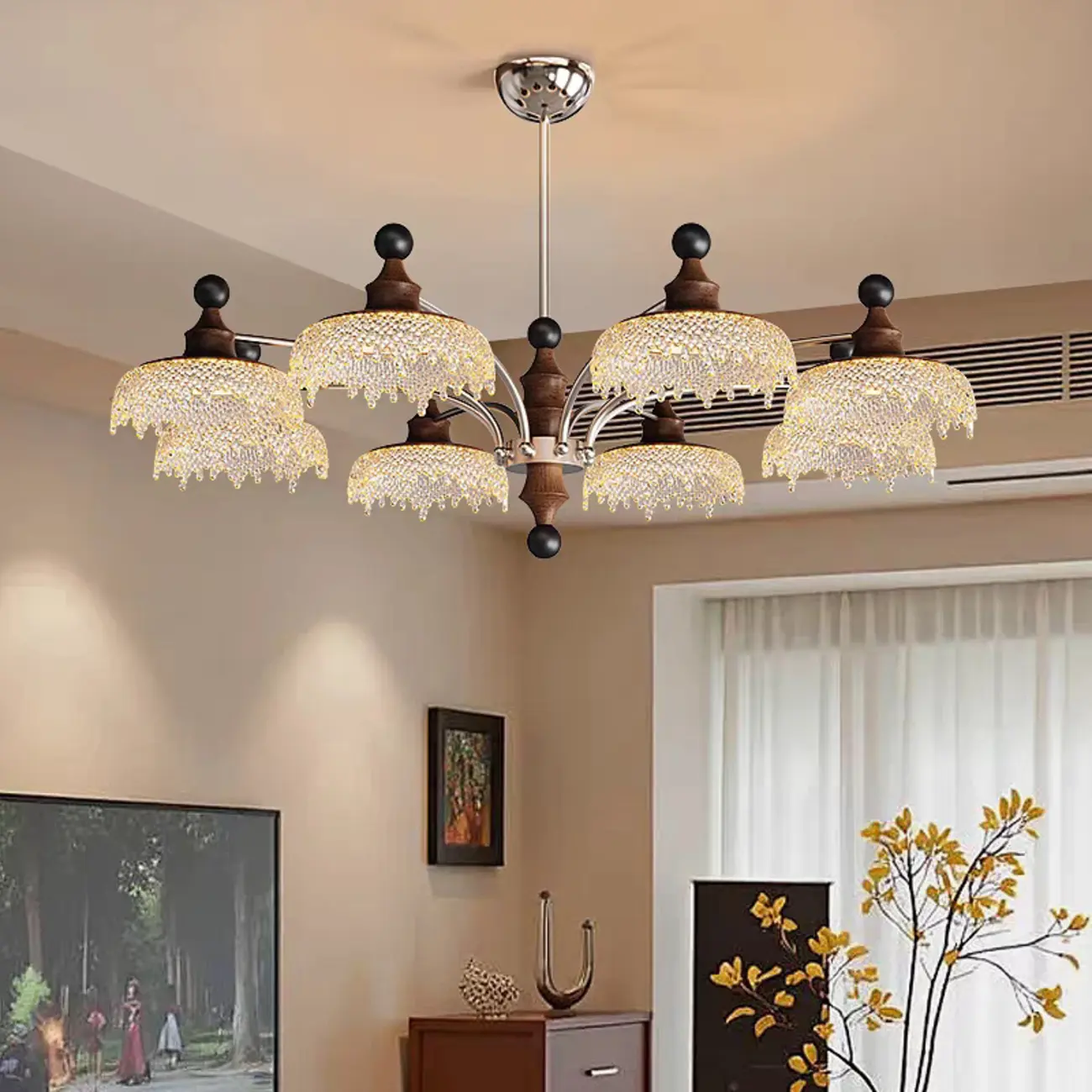 Black Crystal Wood Branch Modern Crystalline Chandelier