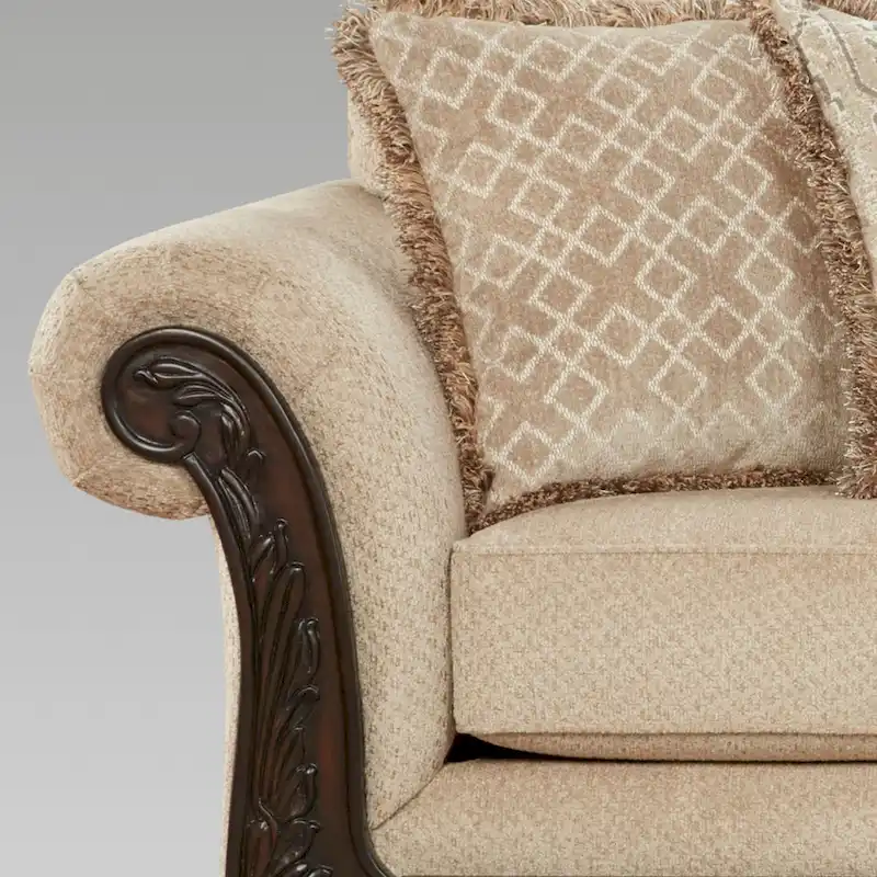 Roundhill Furniture Hernen 2-Piece Carved Wood Frame Living Room Set