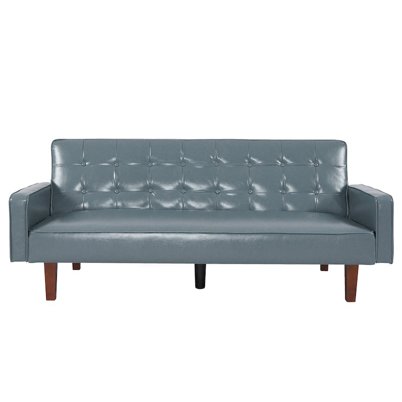 74.4 L Faux Leather Full Handcrafted Button Tufted Sofa 3-Seat, Convertible Sleeper Couch Adjustable Backrest