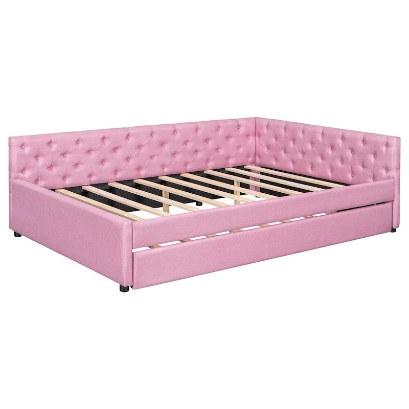 Full XL Size Upholstered Tufted Button Platform Bed