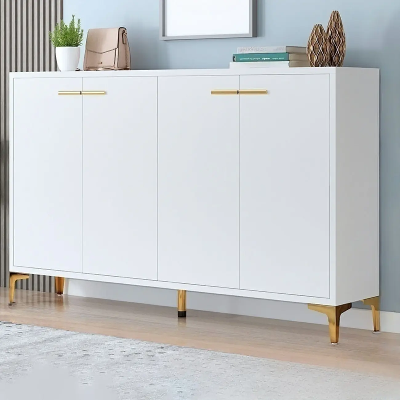 Elegant Grey Wood Hallway Shoe Cabinet with Metal Legs