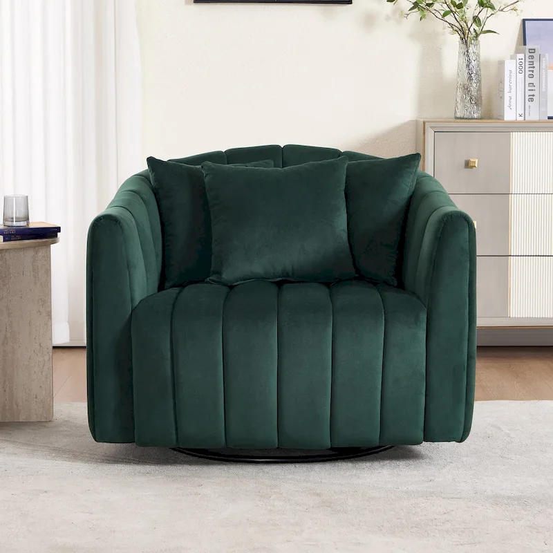 Modern Velvet Swivel Accent Chair,Sofa Chair with Pillows