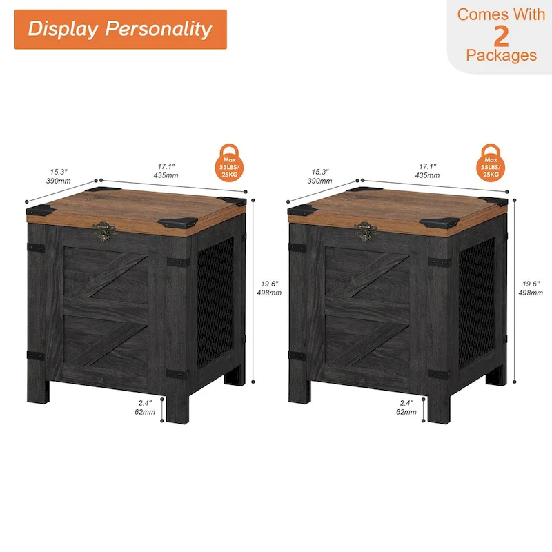 Lift Top End Table,Nightstand with Rustic Lock