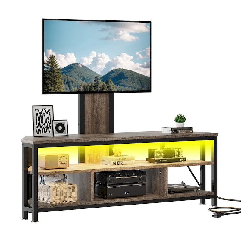 Moasis LED Light TV Stand with Mount, Power Outlet amd USB Port for TVs up to 70