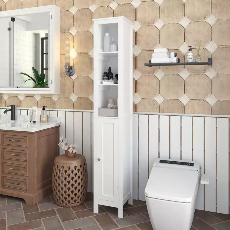 White Narrow Tall 4-Shelf Freestanding Storage Cabinet