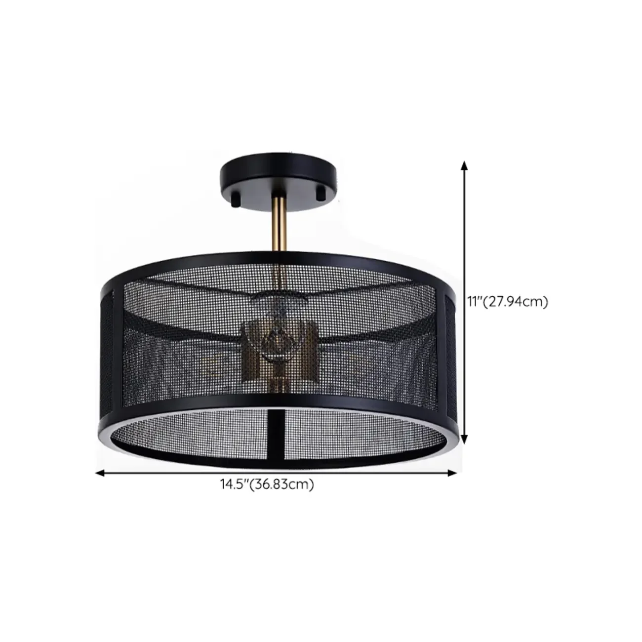 Modern Black Metal Hollow Cylinder Semi Flush Ceiling Light