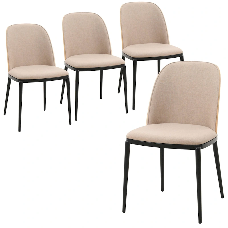 Dining Chair with Upholstered Seat Side Chair with MDF Wood Frame in Steel Set of 4