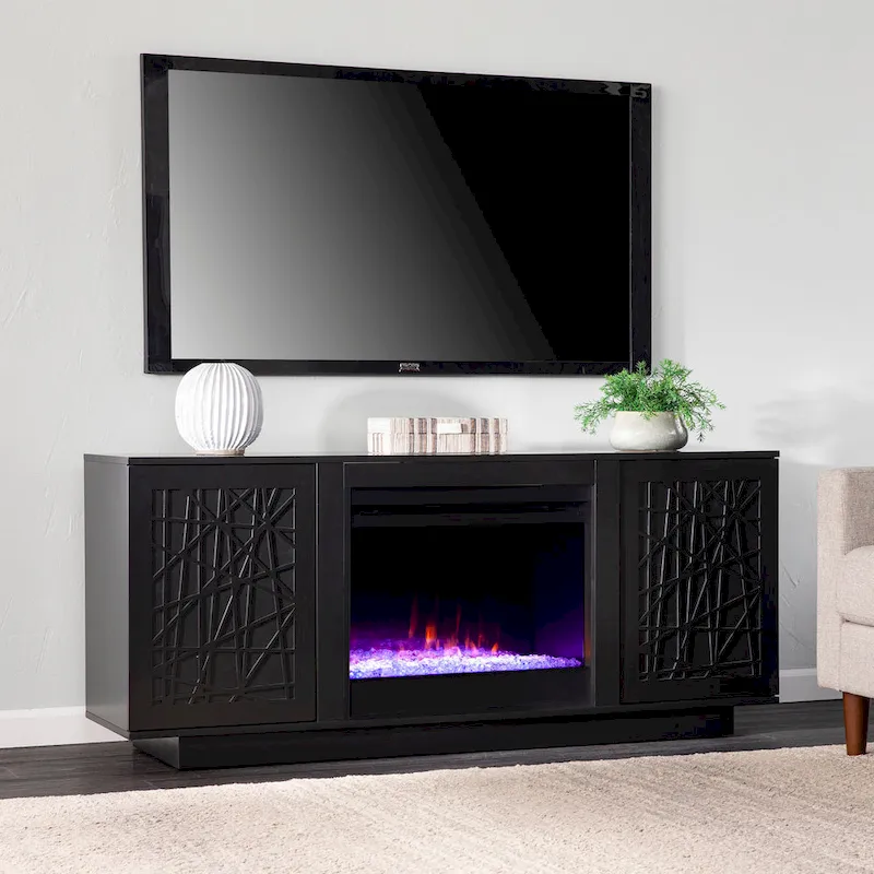 SEI Furniture Delauro Color Changing Electric Fireplace Media TV Stand with Storage