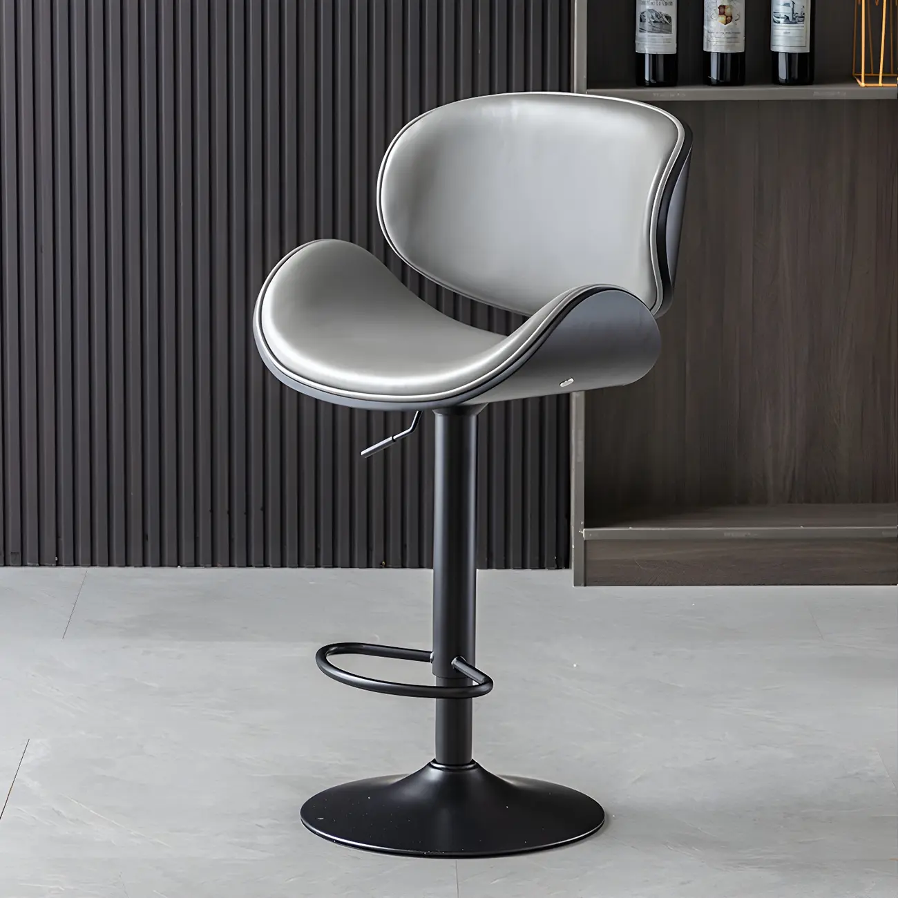 Arched Blackish Green Leather Swivel Adjustable Bar Stool