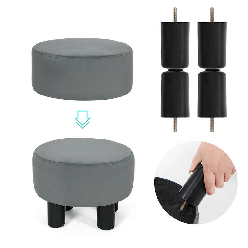 Round Ottoman Velvet Footrest Stool Modern Padded Seat Footstool