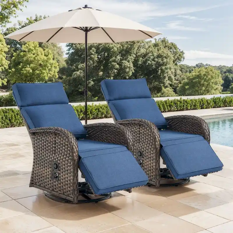 Pocassy 2PCS Versatile Outdoor Recliner Chair Blue Cushion