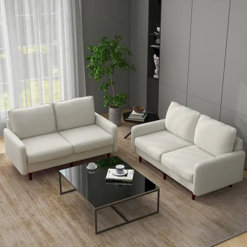 2 Pices Velvet Loveseat Wood Legs Sofa