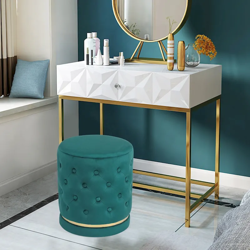 Adeco 18.3 Height Button Tufted Upholstered Round Ottoman