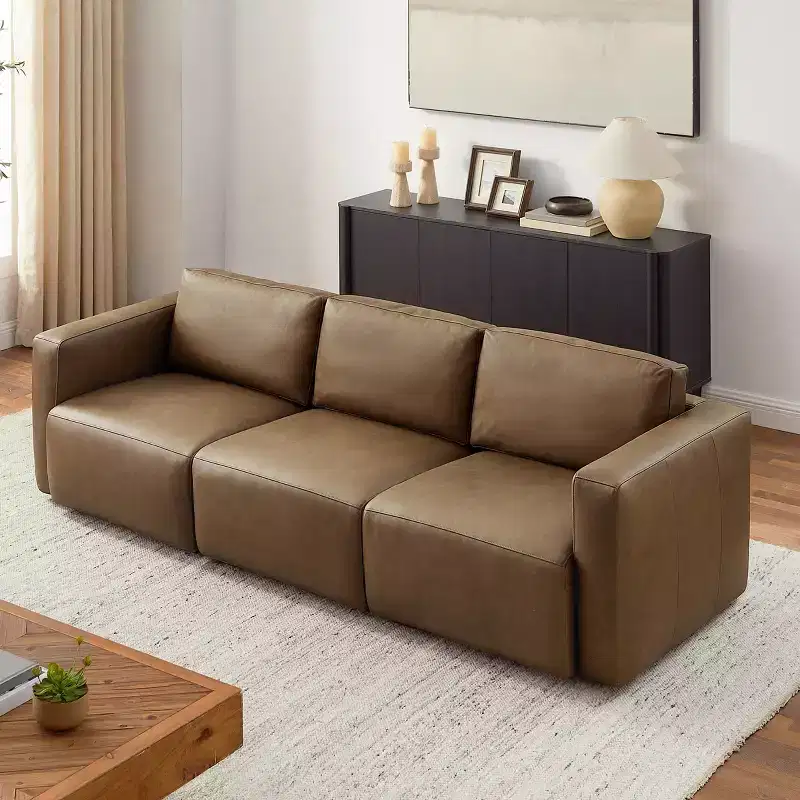 Brown / Chocolate Modular Sectional Sofa, 3-Seater, Leather Upholstered