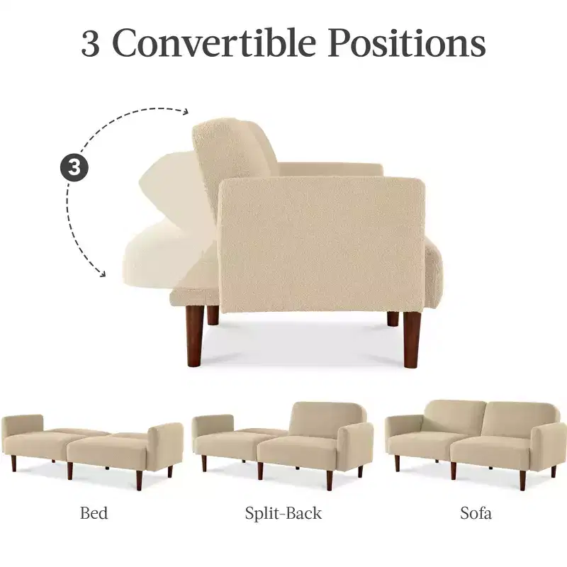 Best Choice Products Curved Convertible Futon, Boucle Fabric Split-Back Sleeper Bed