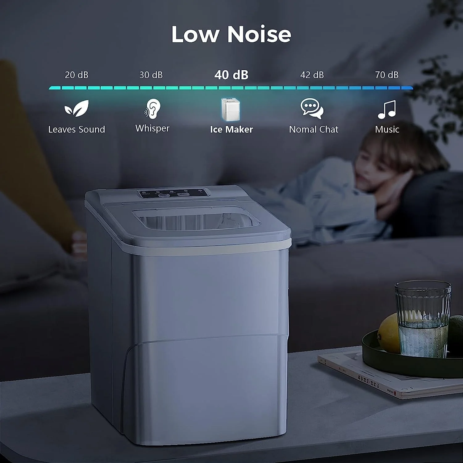 Countertop Ice Maker Machine, Ice Cube Ready in 6-8 Mins with Ice Scoop and Basket