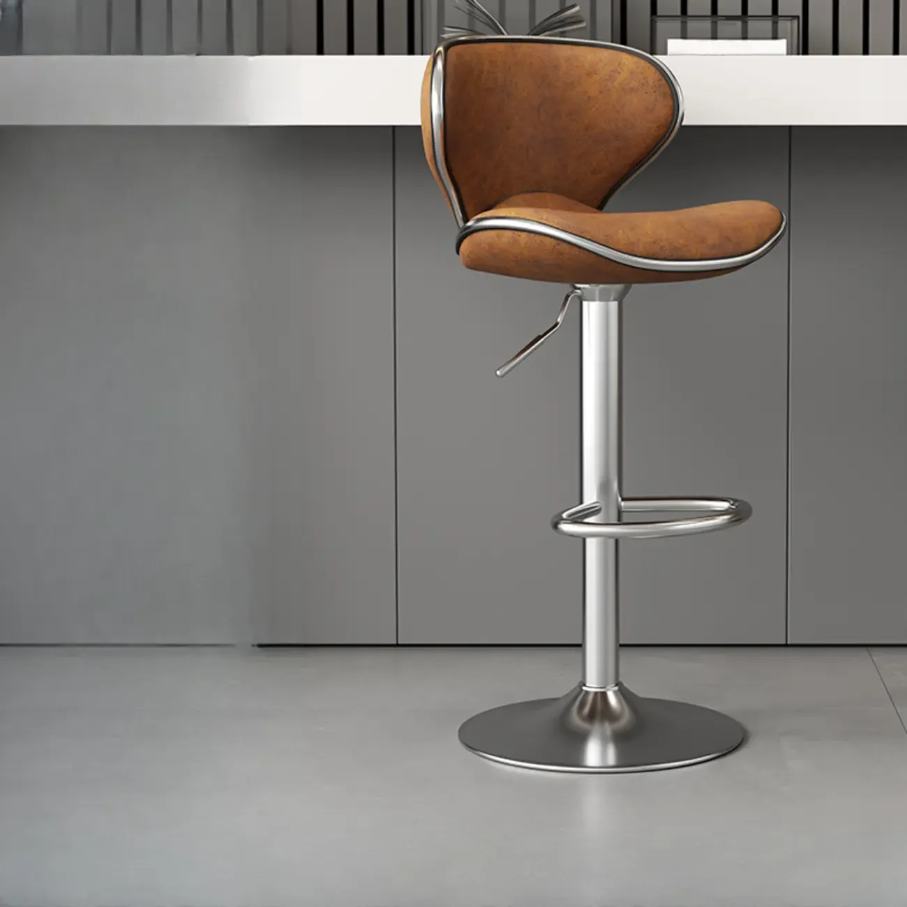 Leather Cushioned Saddle Swivel Adjustable Bar Stool