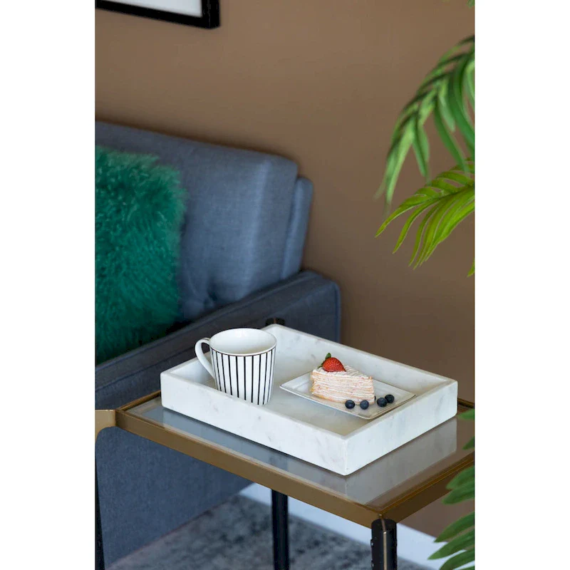 A&B Home Rectangular Marble Tray - White