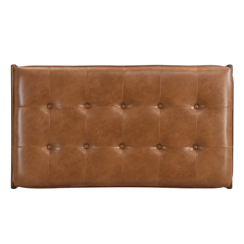 Christopher Knight Home - 48.4 Rectangle Tufted Upholstered Cocktail, Leather Ottoman Coffee Table with Rubber Wood Frame