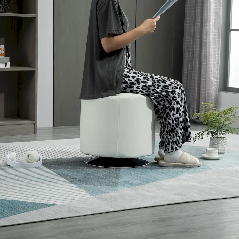HOMCOM 360-deg Swivel Foot Stool Round PU Ottoman with Thick Sponge Padding and Solid Steel Base