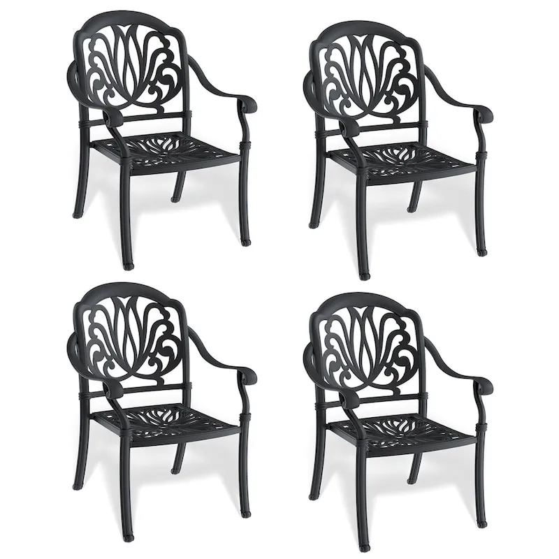 Stacking Patio Dining Armchair with Cushion In Random Colors (Set of 4)