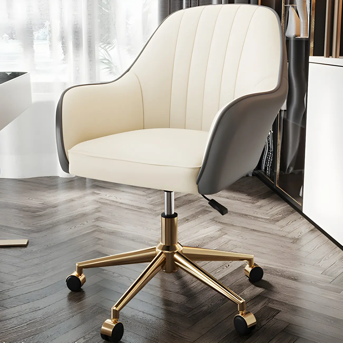 Modern Yellow Leather Swivel Office Chair