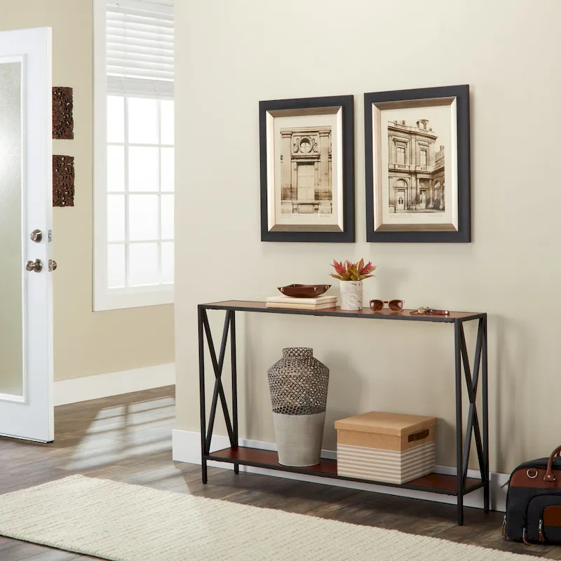 Farmhouse Industrial Console Table with Shelf