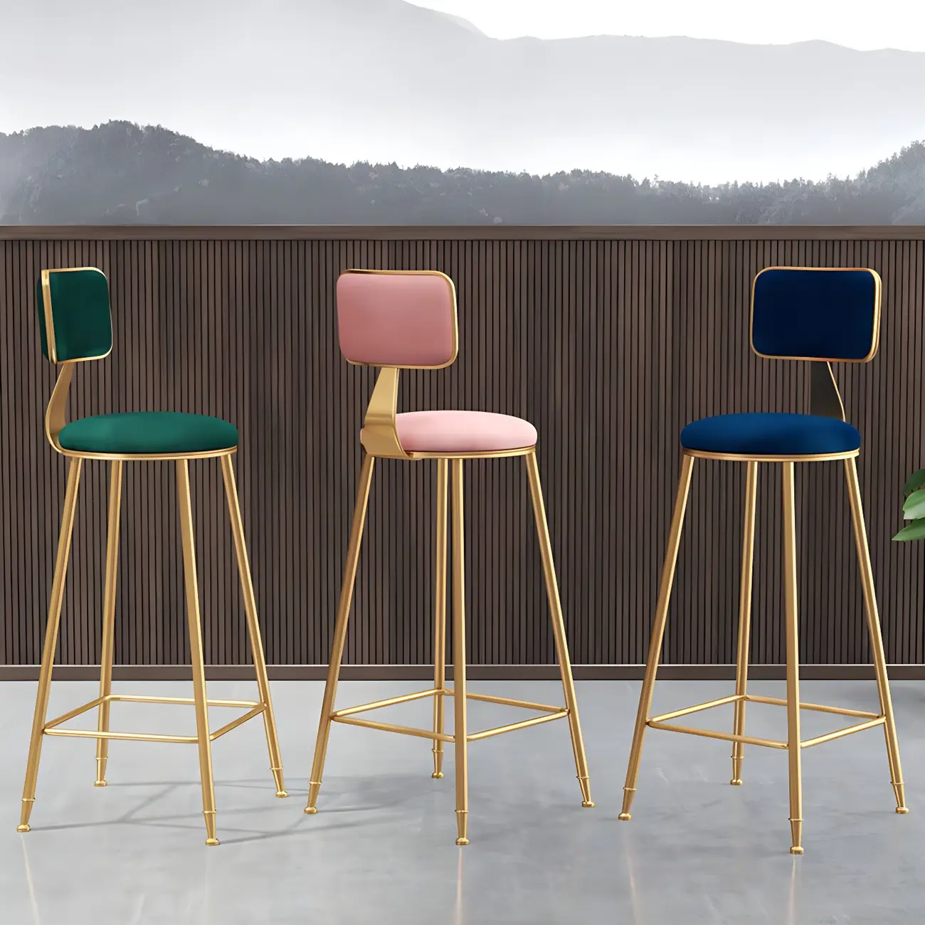 Round Velvet Upholstered Counter Bar Stools