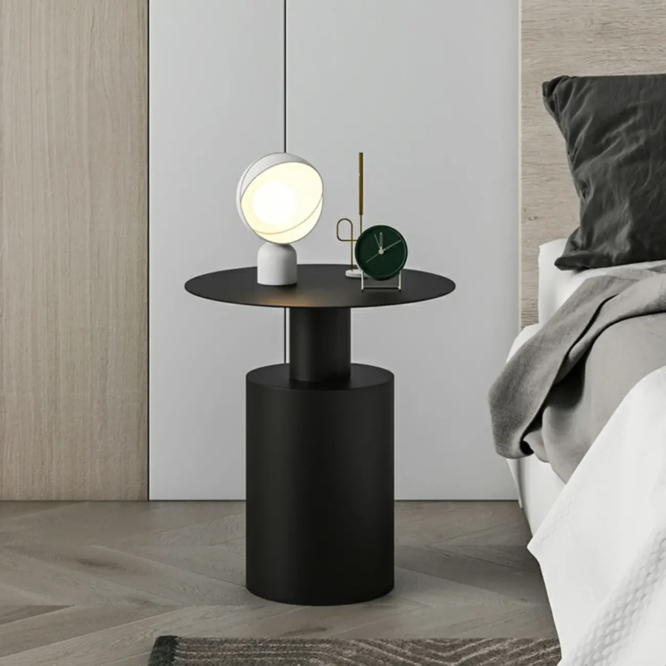 Modern Metal Round End Table with Geometric Shape for Bedroom