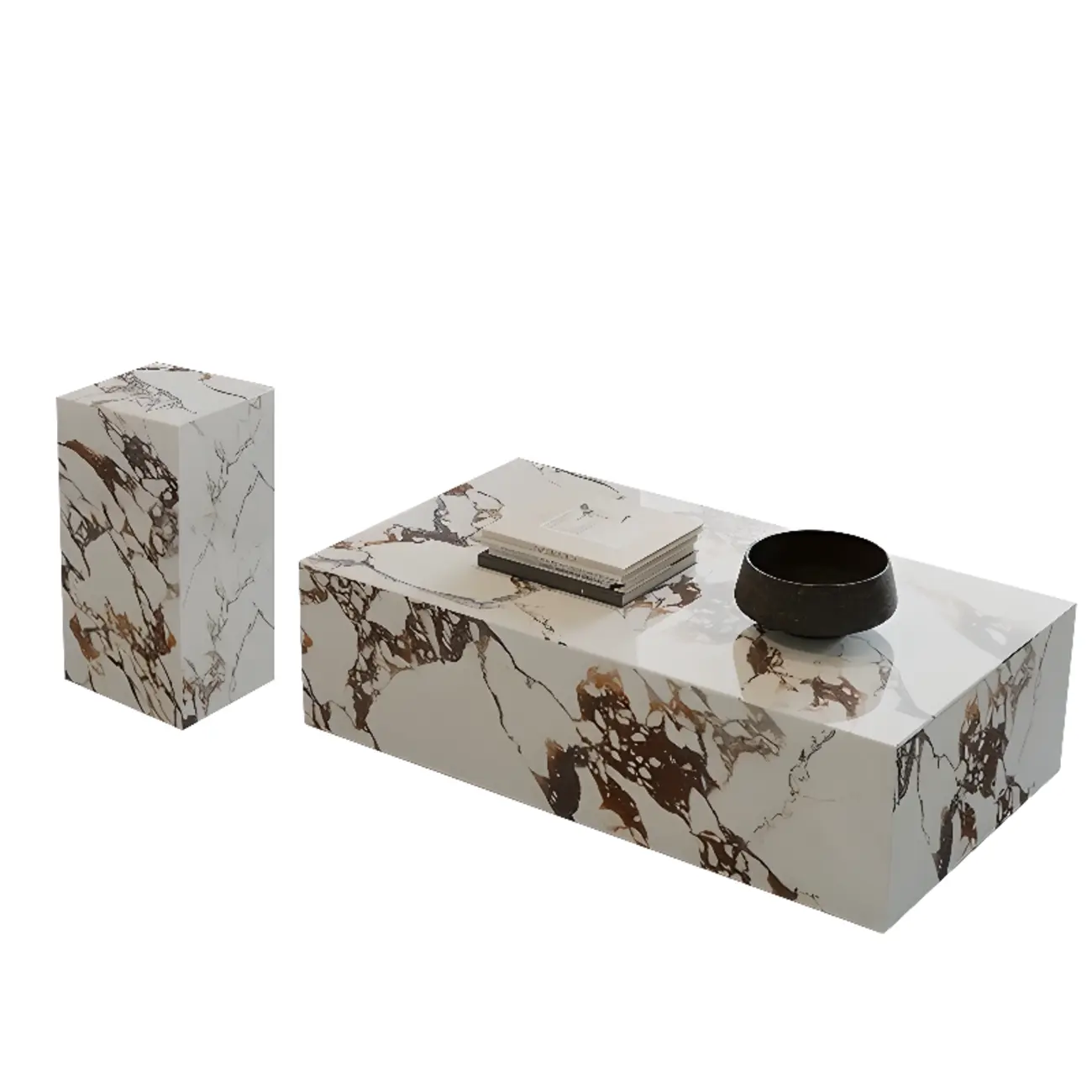 Modern Rectangular Gray Stone Coffee Table