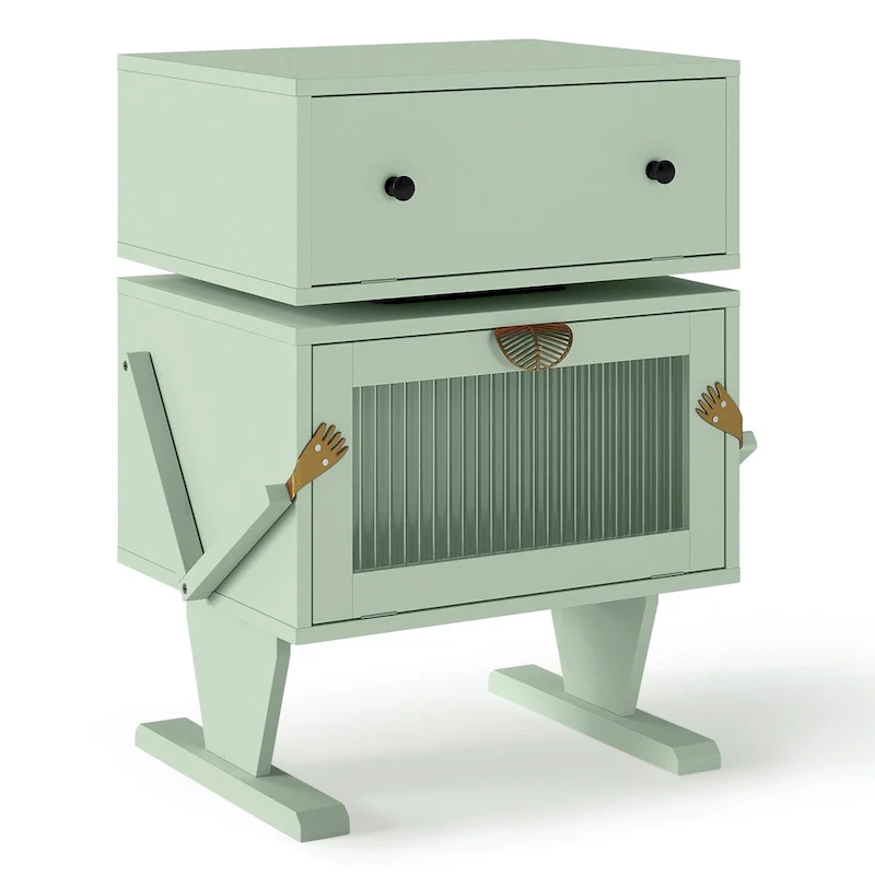 Nightstand with Rotating Drawer and LED Light Strip