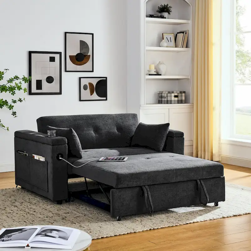 54 Pull-Out Sleeper Sofa Bed Double Seat Recliner Sofa Bed
