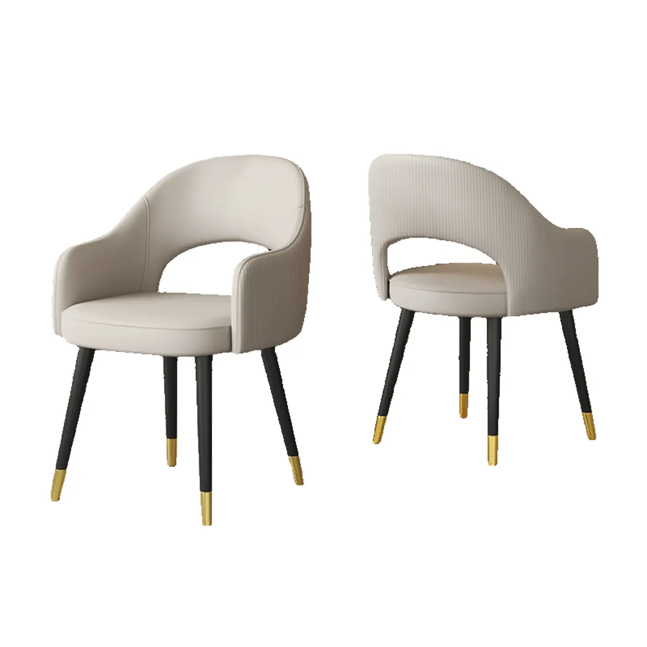 Open Curved Back Leather Armrest Dining Chairs