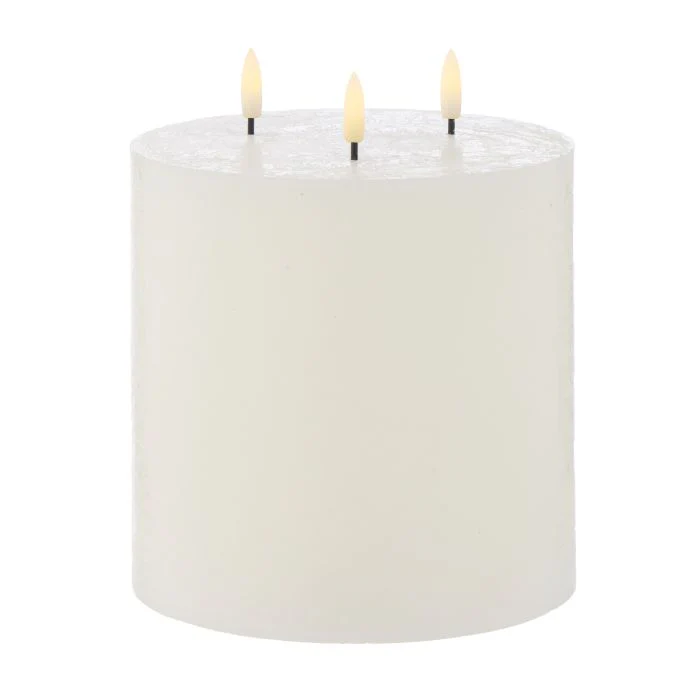 Amalfi Hughe LED Flickering Pillar Candle 3 Wicks Rustic White 15x15x15cm