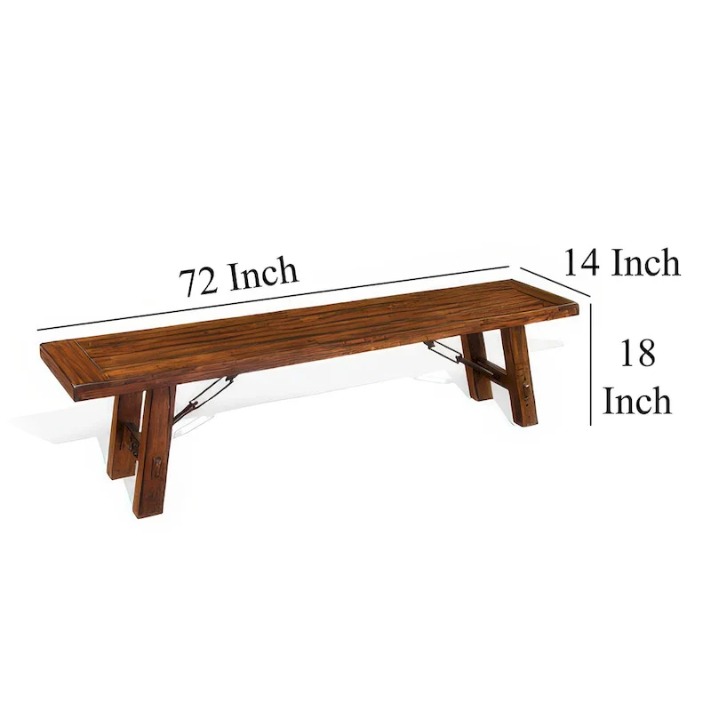 Reggie Bench, 72 Inch Brown Mahogany Wood, Metal Turnbuckle Accents
