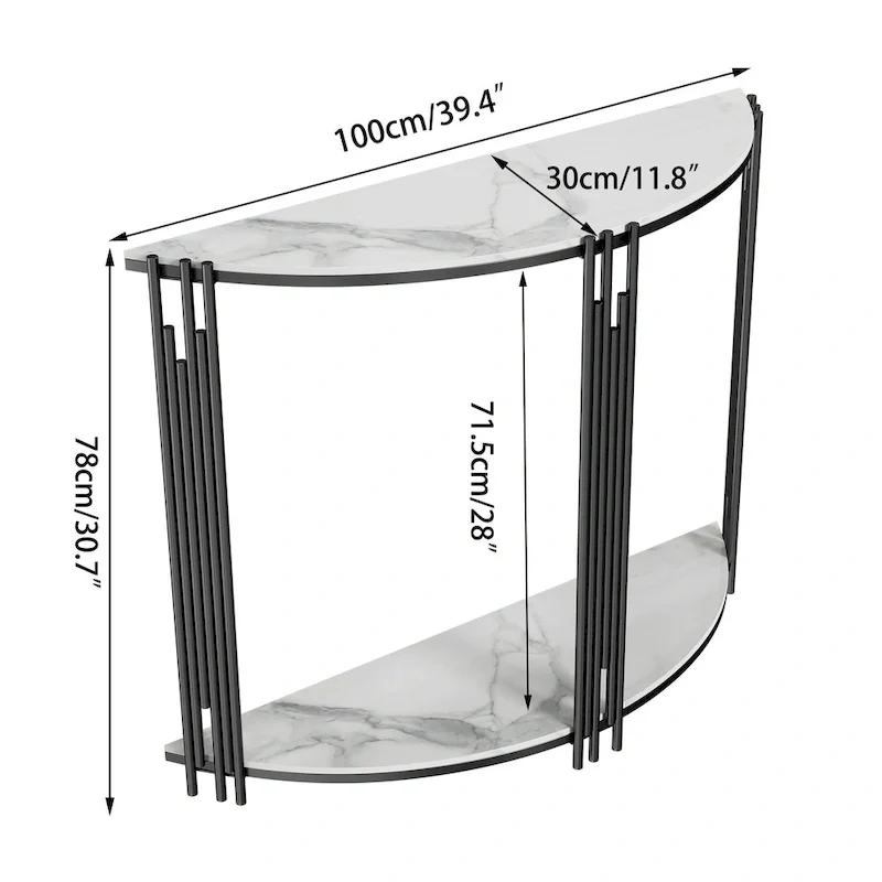 Modern Half Moon Console Table Hallway Side Table 2-Tier