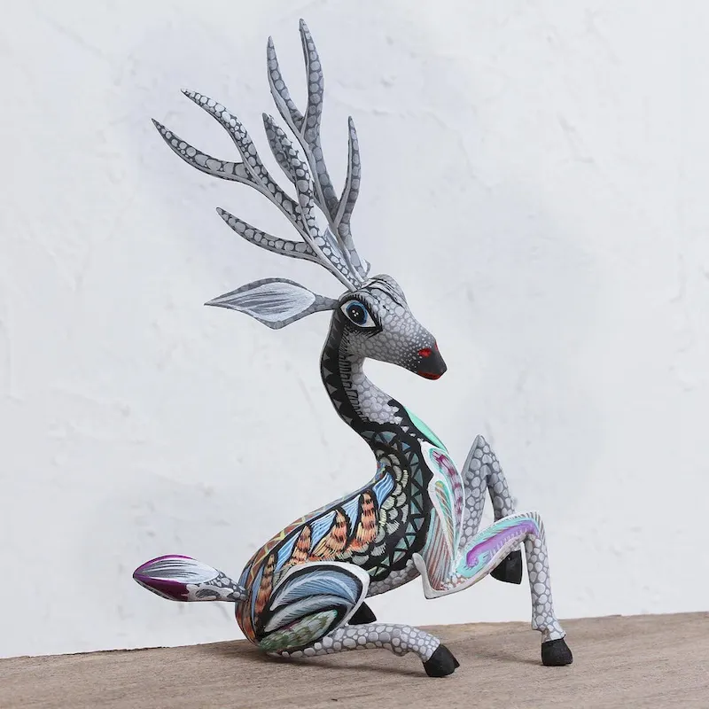 NOVICA Grey Deer, Wood alebrije sculpture - 9.25  H x 6.5  W x 4.6  D
