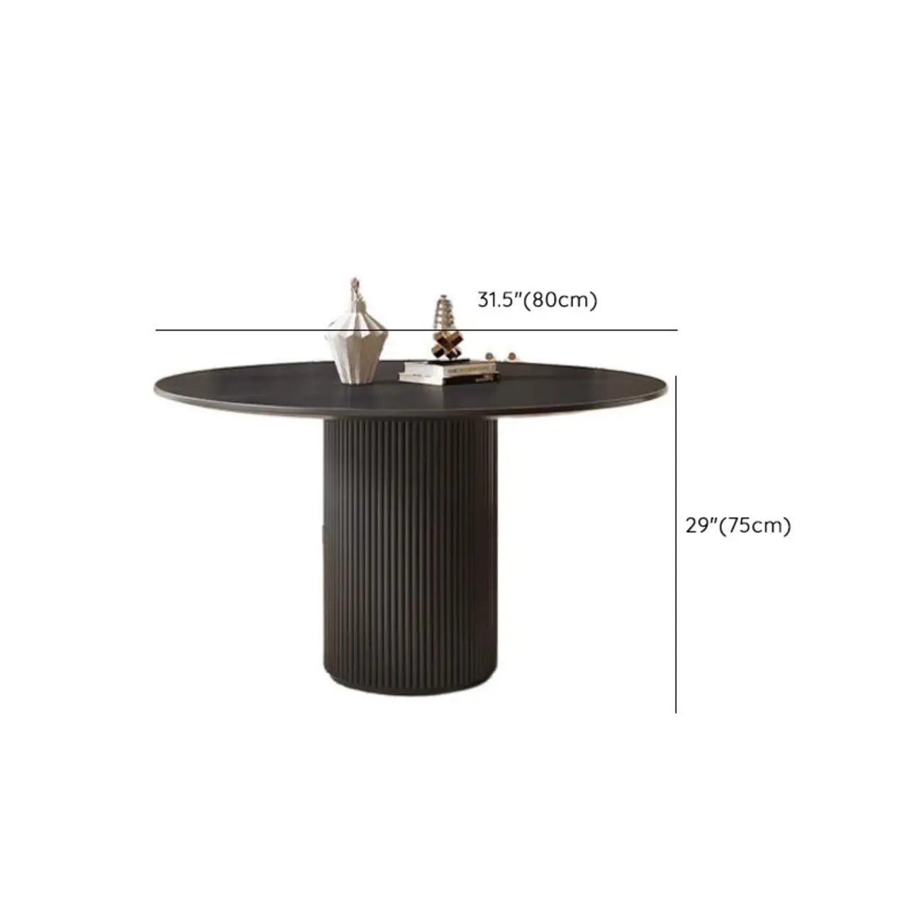 Modern Black Round Wood Cylindrical Base Dining Table
