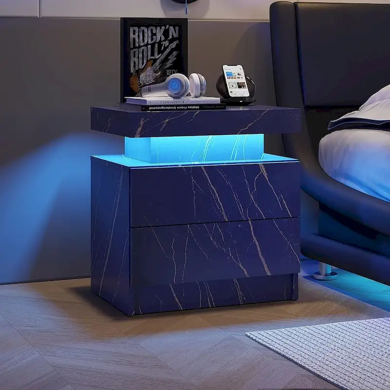 19.3  Modern 2 Drawers LED Nightstand with Adjustable Lights