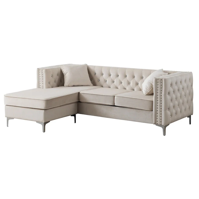 Paige Velvet Tufted Sofa with Chaise