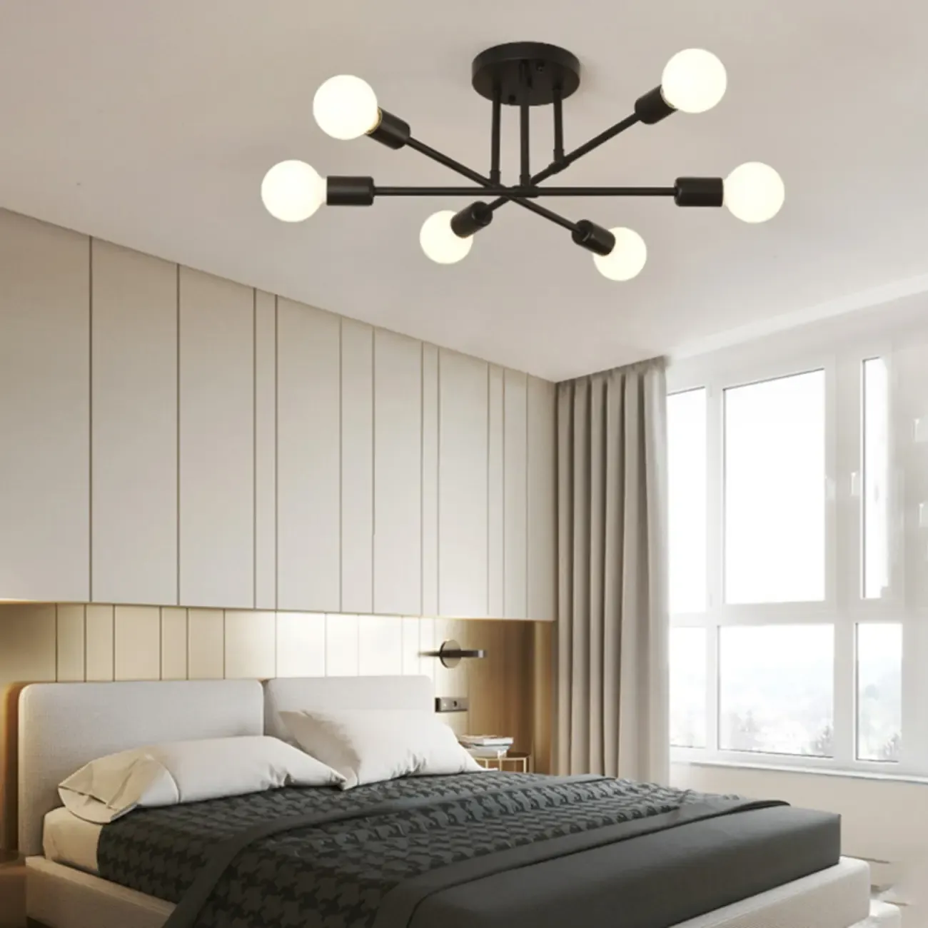 Industrial Linear Sputnik Semi Flush LED Ceiling Light