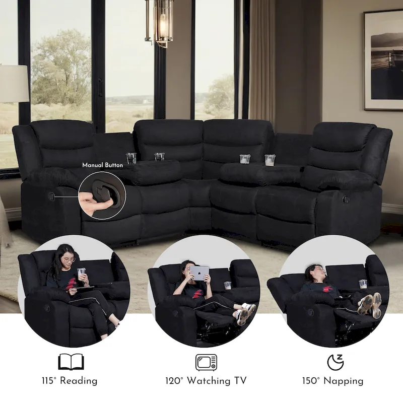 93 Width Polyester/Suede 5-Piece Manual Reclining Sectional Sofa