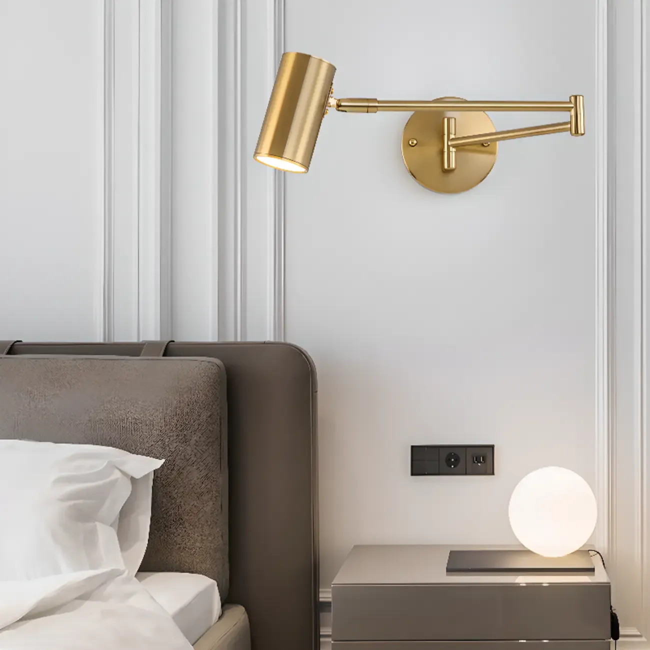 Cylinder Metal Adjustable Swing Arm Wall Light for Bedside
