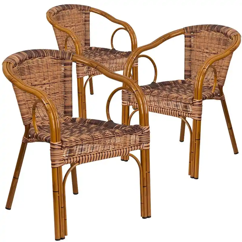 Rattan Bamboo-Aluminum Patio Chairs (Set of 3)