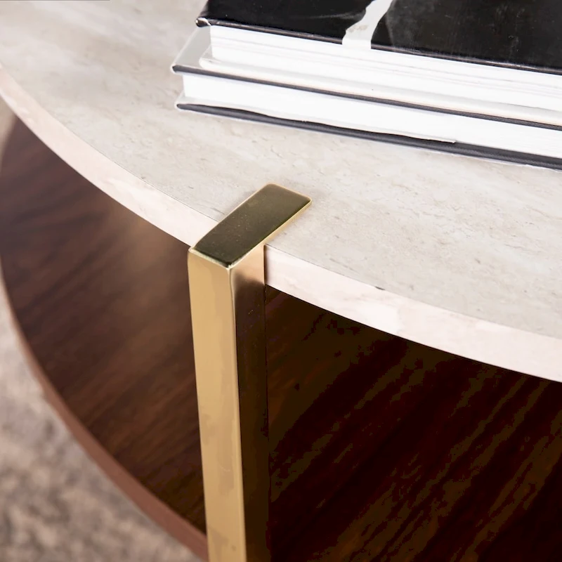 SEI Furniture Aldea Round Faux Marble Coffee Table with Shelf