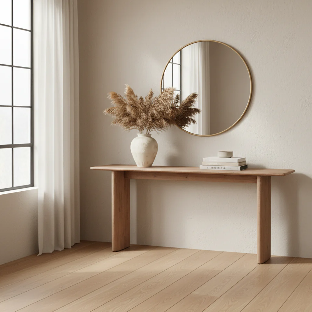 78-Inch Entryway Table — Weathered Natural Wood Finish