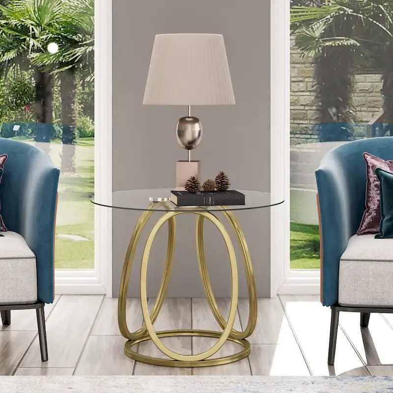 Glass Side Table with Metal Frame