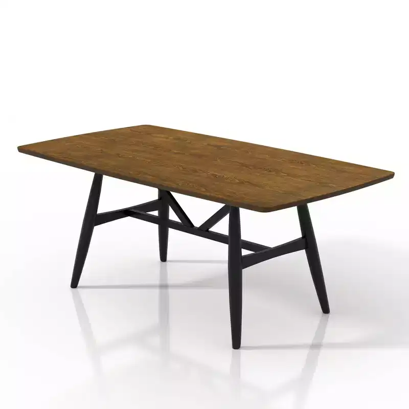 7pc Bernst Mid-Century Modern Dining Table Set Antique Oak/Black/Gray - miBasics: Rubberwood, Upholstered Chairs, Trestle Base