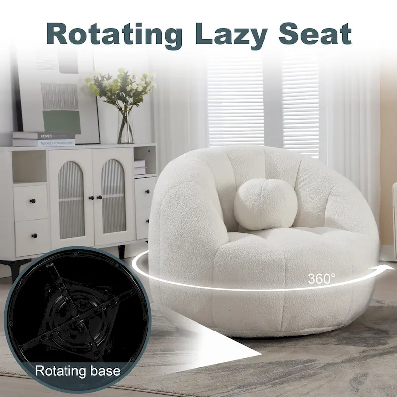 HOMEFUN Boucle Upholstered Round Lazy Cozy Bean Bag Chair With a Pillow